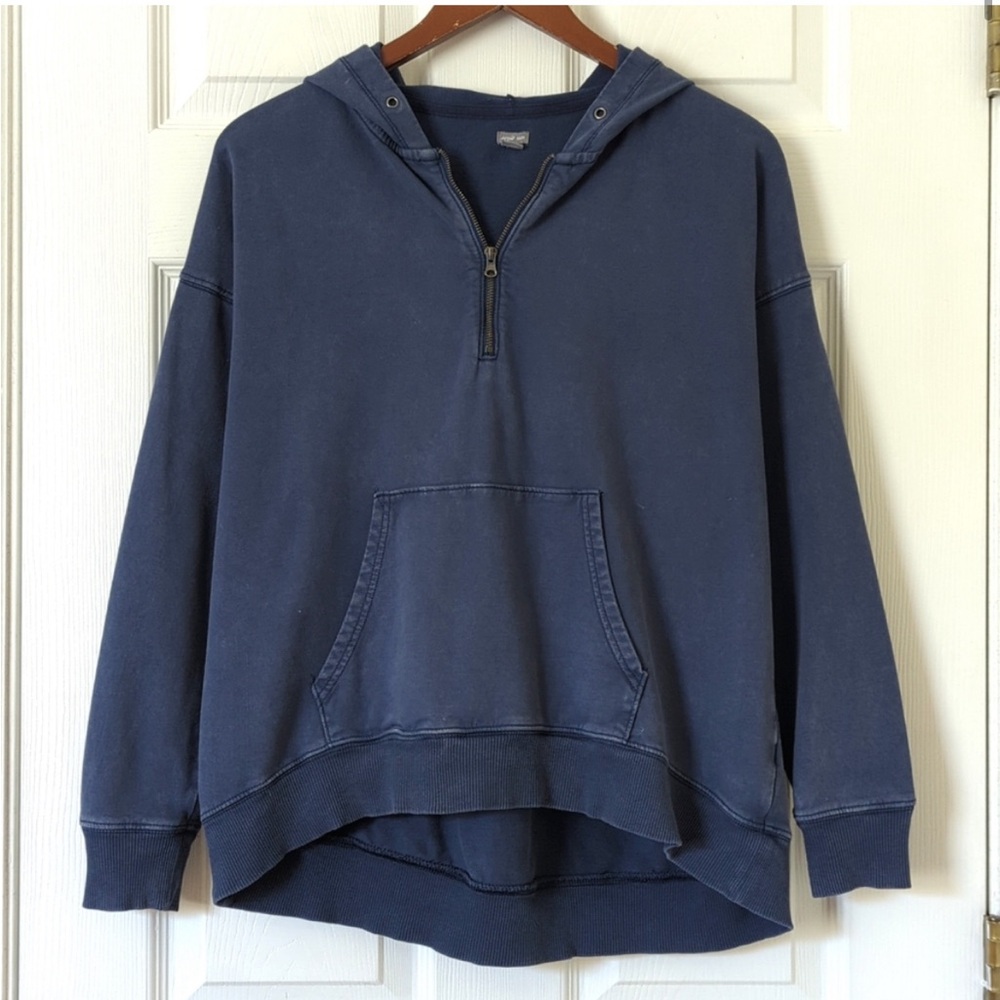 Aerie Oversized Quarter Zip Kangaroo Hoodie Pullover Sweatshirt Navy Blue XS